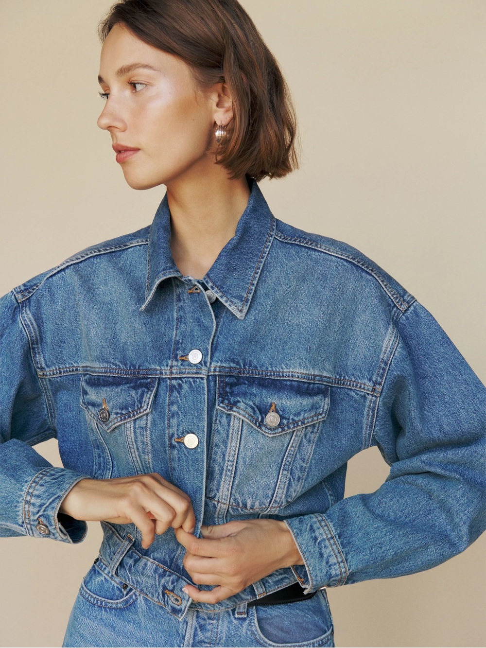 Reformation Jori Cropped Denim Jacket Size S